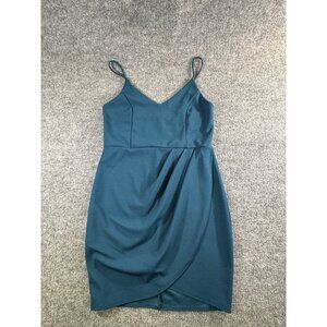 Teal Sleeveless Lulus XL Wrap Dress With Spaghetti Straps & Draped Tulip Hemline